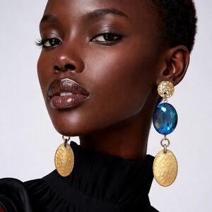 Elegant Gold and Blue Drop Earrings